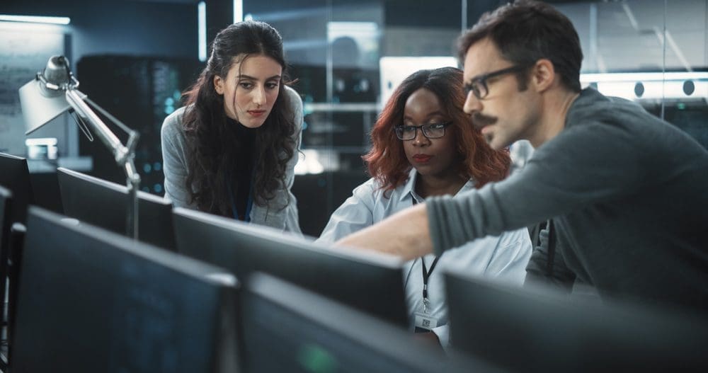 Nonprofit employees collaborating on cloud-based software